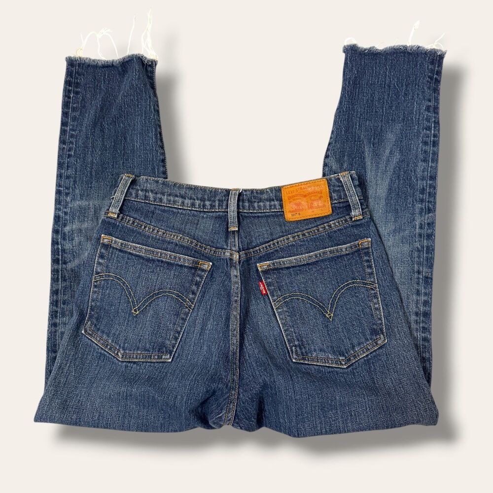 Levis 501 Jeans Womens 26 Button Fly Straight Leg Raw Hem Distressed Blue Faded